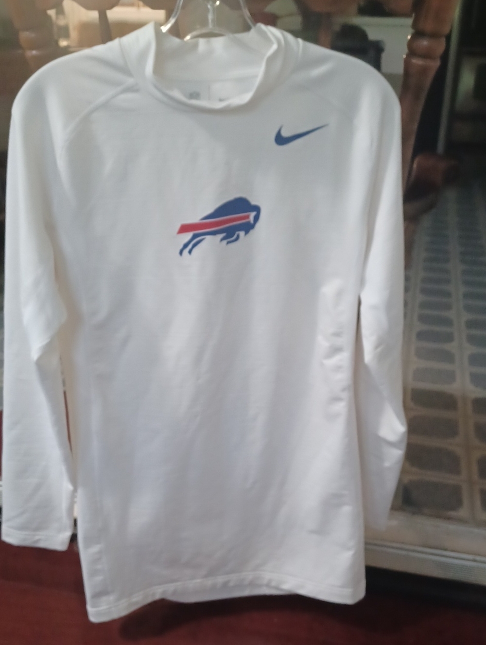 Nike White Long Sleeve Shirt with Blue and Red Buffalo Logo